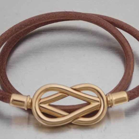 Auth HERMES Atame Bracelet Choker Necklace Brown/Gold...